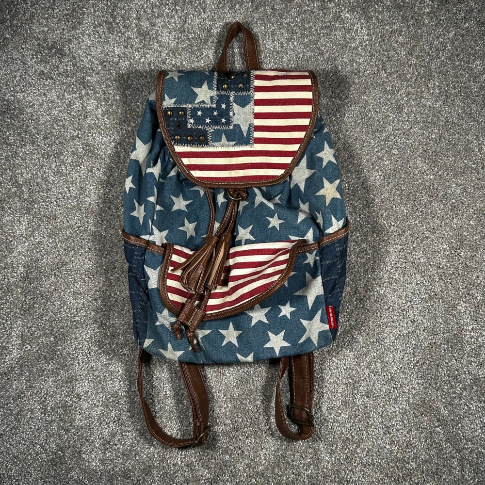 Unionbay Americana Stars and Stripes Canvas Backpack Blue Red White Denim Style